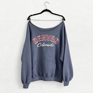 Denver Colorado Oversized Off the Shoulder Sweatshirt in Blue